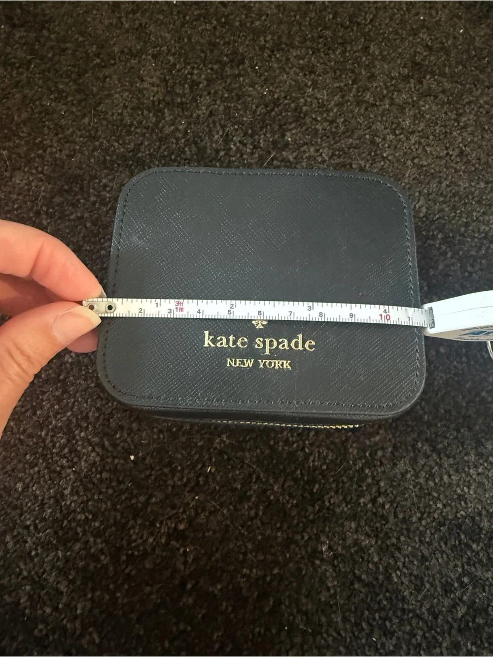 kate spade saffiano leather Black and Gold Compact Jewelry Case